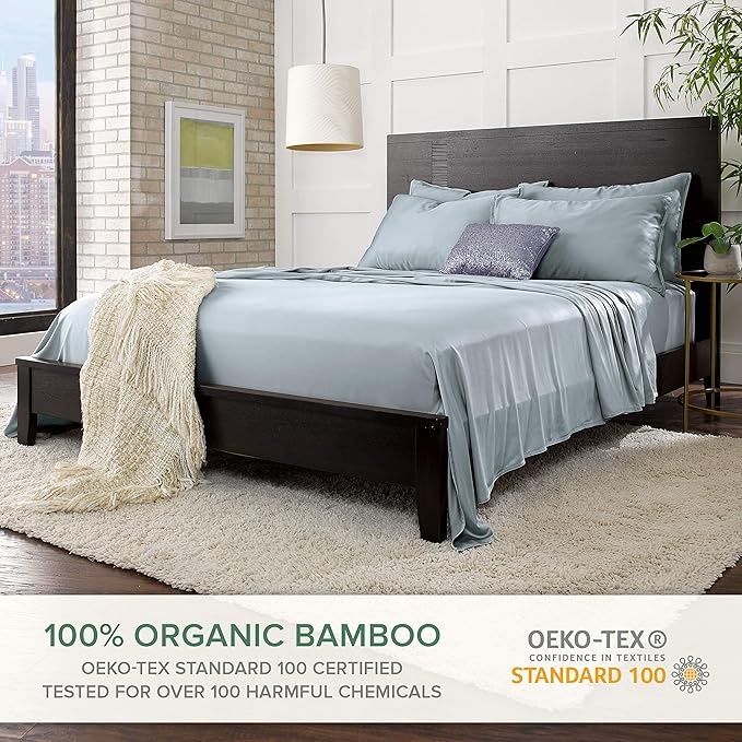 Pure Bamboo Short Queen Sheets for RV Camper (60"x75") - Genuine 100% Organic Viscose Derived from Bamboo Bed Sheet Set, Soft & Cooling, 2 Year Quality Promise (Short Queen, Sterling Blue)