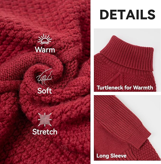 cyeollo 4XL Dog Christmas Sweater,Knitwear Turtleneck Pullover Sweaters Fall Winter Dog Clothes Sweaters for Large Giant Dogs Female, Burgundy Red XXXXL