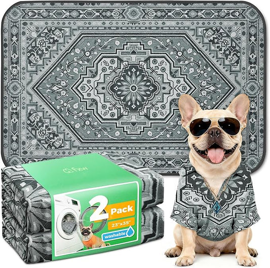 FXW Washable Pee Pads for Dogs, Puppy Pads with Super Absorbent, Specifically Designed for 36inch Cages, 23" x 35" Rectangle, Boho Grey, 2 Packs
