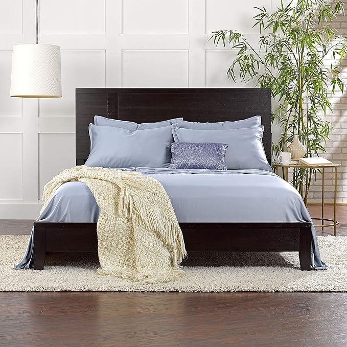 Pure Bamboo Queen Sheets, Genuine 100% Organic Viscose Derived from Bamboo Bed Sheet Set, Luxuriously Soft & Cooling, Double Stitching, 2 Year Quality Promise (Queen, Sterling Blue)