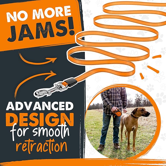 Mighty Paw Retractable Leash with Built-in Poop Bag Holder | 16' Long Retractable Dog Leash for Small Dogs, Medium Breeds & Large Pets with Tape for Quick Control. Poop Bags Included