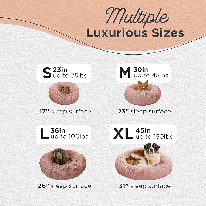 Best Friends by Sheri Original Calming Donut Dog and Cat Bed, Shag Faux Fur, Dusty Rose, XL (45in x 45in) - Anxiety Relief for Pets Up to 150 lbs