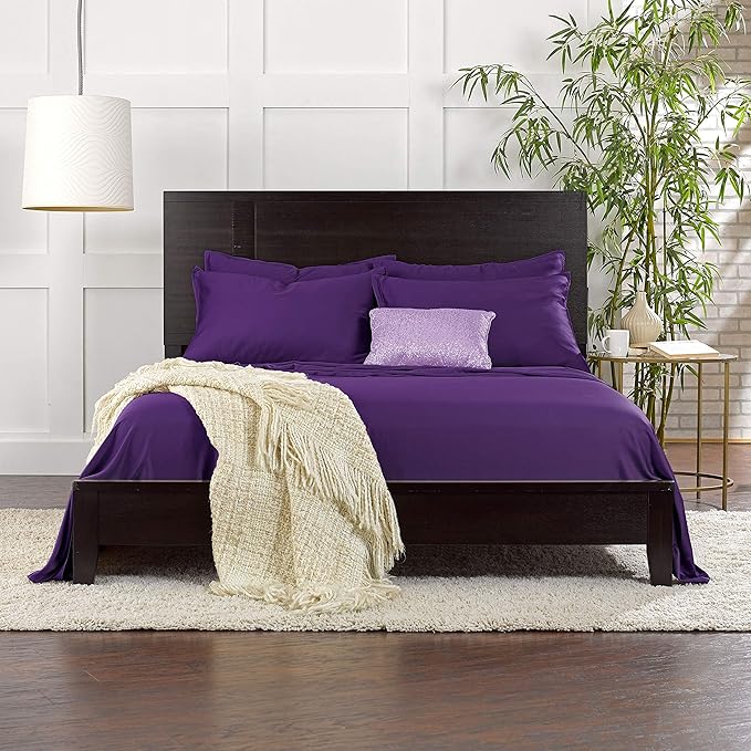 Pure Bamboo Twin Sheets, Genuine 100% Organic Viscose Derived from Bamboo Bed Sheet Set, Luxuriously Soft & Cooling, Double Stitching, 2 Year Quality Promise (Twin, Purple)