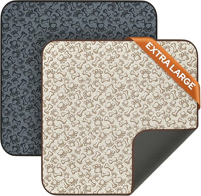 Large Washable Dog Pee Pads 48x48 - Waterproof Reusable Puppy Training Pads, Whelping Mat with Non-Slip Bottom for Dogs, Crates, Playpens, Travel - Floor Protection, Pack of 2