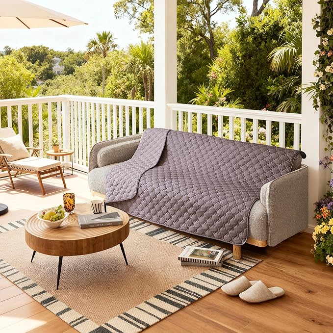 gogobunny 100% Double Sided Waterproof Dog Blanket Soft Pet Bed Cover Reversible Protect Furniture Couch Sofa Car for Puppy Large Dog Cat (Dark Sea Fog/Light Sea Fog, 82x102 Inch (Pack of 1))