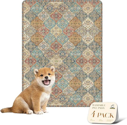 nunubaby 4PACK Washable Pee Pads for Dogs, Stylish, Non-Slip and Leak-Proof Pee Pads. Reusable Potty Pads for Dogs for Crates and Floors.(Cream/Multi, 18" x24" )