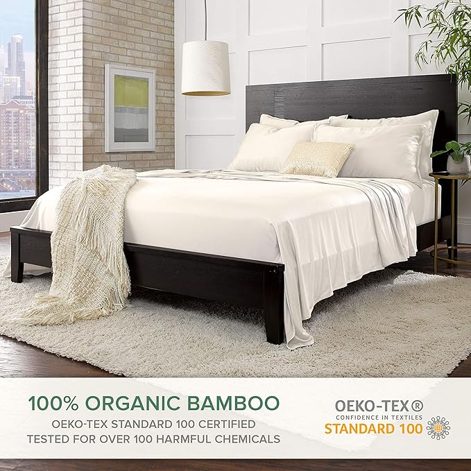 Pure Bamboo Short Queen Sheets for RV Camper (60"x75") - Genuine 100% Organic Viscose Derived from Bamboo Bed Sheet Set, Soft & Cooling, 2 Year Quality Promise (Short Queen, Ivory)