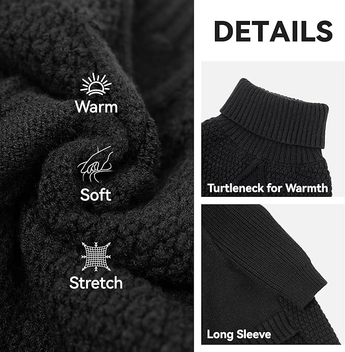 cyeollo Fleece Dog Sweater, Warm Turtleneck Dog Coat Stretchy Knit Sweaters for Small Dogs Boy Doggy Sweatshirt with Sleeves Fall Winter Pullover Cold Weather Dogs Clothes Wear, Black S