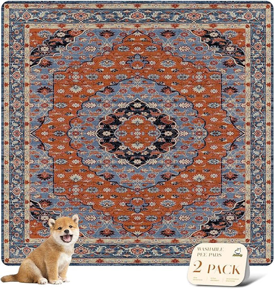 nunubaby 2PACK Washable Pee Pads for Dogs, Stylish, Non-Slip and Leak-Proof Pee Pads. Reusable Potty Pads for Dogs for Crates and Floors.(Red/Floral, 72" x72")