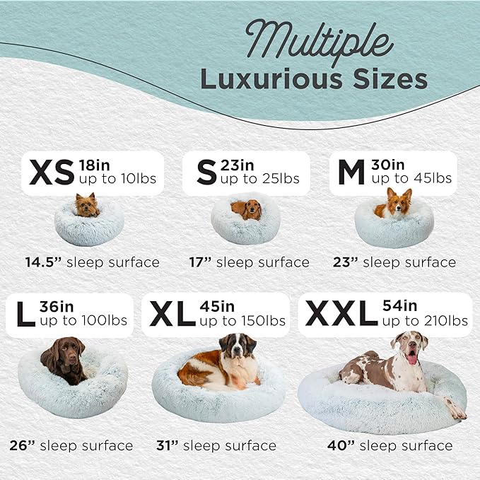 Best Friends by Sheri Original Calming Donut Dog and Cat Bed, Shag Faux Fur, Frost Gray, XS (18in x 18in) - Anxiety Relief for Pets Up to 10 lbs