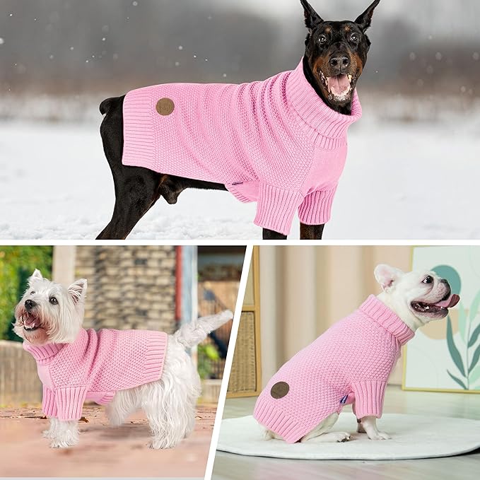 cyeollo Turtleneck Dog Sweater Soft Knitwear Pullover Sweaters with Long Sleeves Pet Clothes for Cold Weather Pet Small Dog Sweaters,Pink, XL