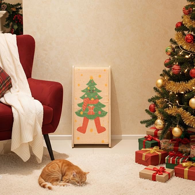 PETKARAY L Shape Cat Scratcher, Sisal Kitty Scratching Ramp, Vertical Scratch Pad for Indoor Cats, 25.2" Furniture Protector with Catnip for Christmas