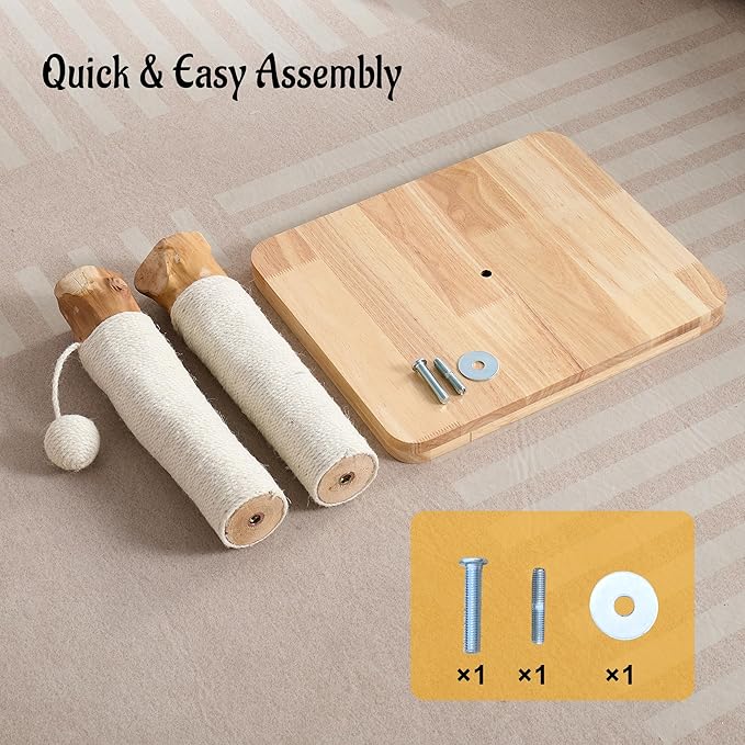 29" Tall Cat Scratching Post for Indoor Cats Adults, Extra-Stable & Natural Solid Wood Scratching Post Sisal Scratcher with Hanging Funny Ball, White