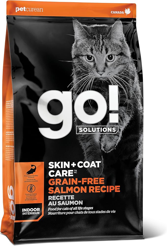 Go! Solutions Skin + Coat Care Salmon Grain-Free Dry Cat Food, Chicken-Free, Healthy Kibble with Omega-3s & 6s for Soft, Shiny Fur, for Kittens, Adults, & Seniors, 16 lb Bag
