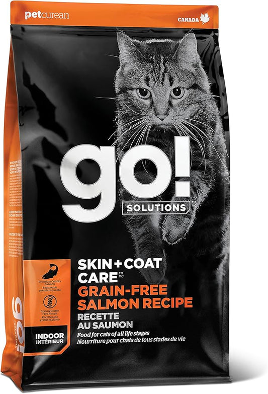 Go! Solutions Skin + Coat Care Salmon Grain-Free Dry Cat Food, Chicken-Free, Healthy Kibble with Omega-3s & 6s for Soft, Shiny Fur, for Kittens, Adults, & Seniors, 16 lb Bag