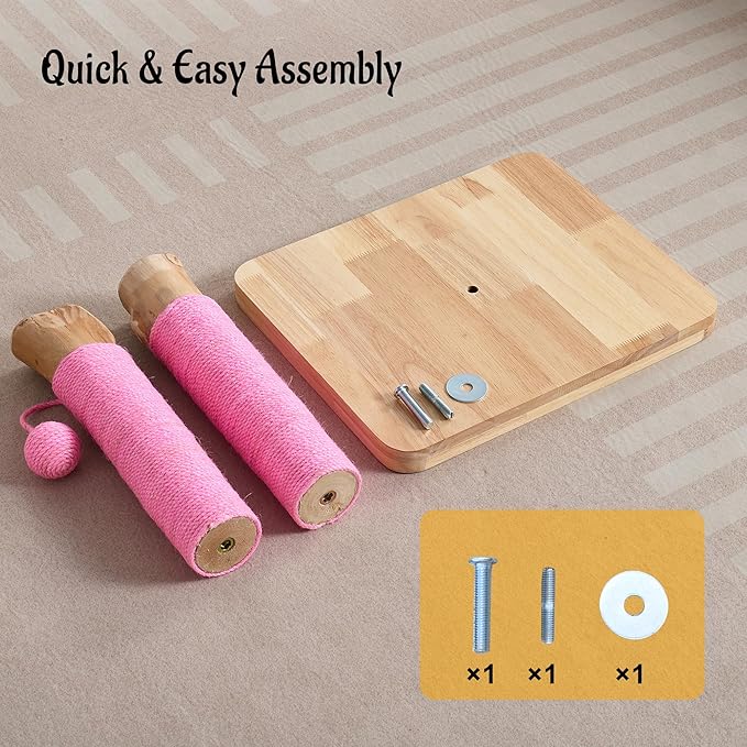 29" Tall Cat Scratching Post for Indoor Cats Adults, Extra-Stable & Natural Solid Wood Scratching Post Sisal Scratcher with Hanging Funny Ball, Pink