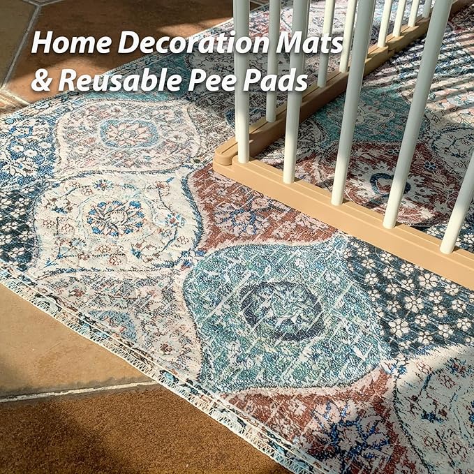 nunubaby Washable Pee Pads for Dogs, Stylish, Non-Slip and Leak-Proof Pee Pads. Reusable Potty Pads for Dogs for Crates and Floors.(Dark Red/Multi, 36" x72" )