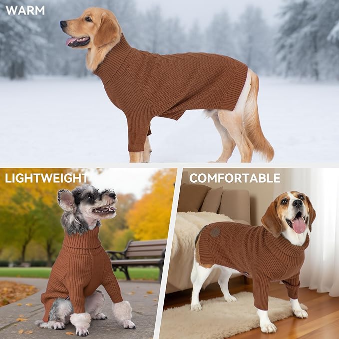 cyeollo Warm Small Dog Sweater, Knit Cold Weather Doggy Sweaters for Small Dogs Boy Pullover Winter Dog Clothes with Turtleneck for Indoor & Outdoor Wear, Brown M