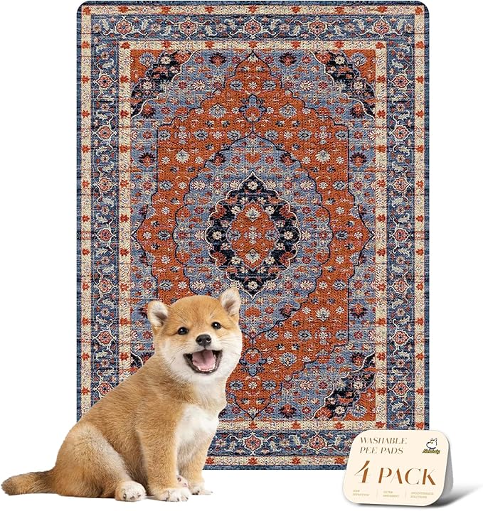 nunubaby 4PACK Washable Pee Pads for Dogs, Stylish, Non-Slip and Leak-Proof Pee Pads. Reusable Potty Pads for Dogs for Crates and Floors.(Red/Floral, 18" x24")