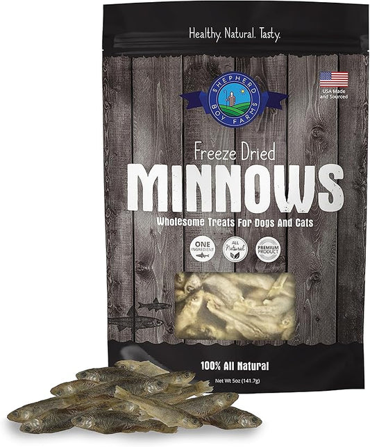 Shepherd Boy Farms Freeze Dried Dog and Cat Treats, Minnows, All Natural Single Ingredient Freeze-Dried Dog Treat & Snacks, Made in USA, High in Protein, Essential Nutrition of Raw Food, 5oz