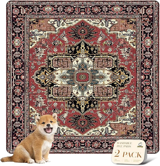 nunubaby Washable Pee Pads for Dogs, Stylish, Non-Slip and Leak-Proof Pee Pads. Reusable Potty Pads for Dogs for Crates and Floors.(Red/Rect, 48" x48" )