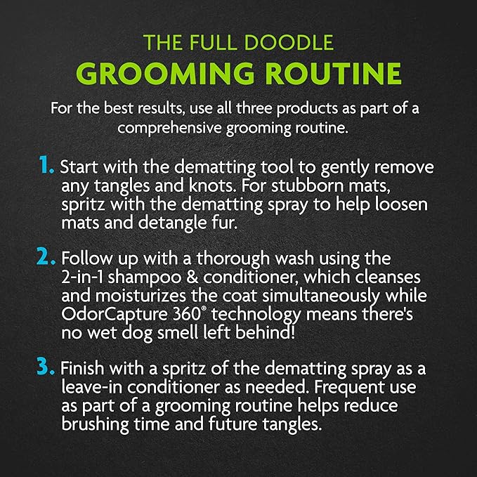 FURminator 2-in-1 Doodle Grooming Tool for Dogs, 1 Count, Dematting Tool with Comb for Mats, Tangles & Maintenance on Curly, Long, Silky & Wiry Coats
