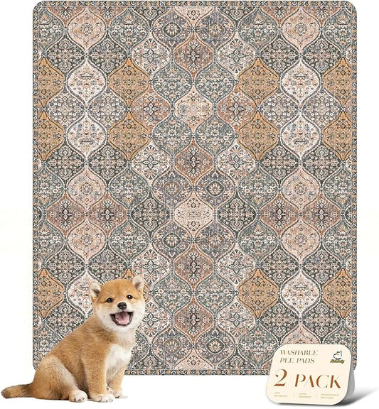 nunubaby Washable Pee Pads for Dogs, Stylish, Non-Slip and Leak-Proof Pee Pads. Reusable Potty Pads for Dogs for Crates and Floors.(Brown/Multi, 31" x36")