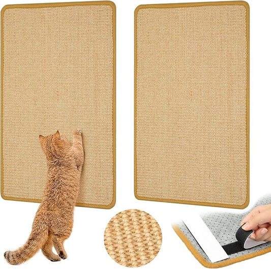 Carpet Cat Scratching Mat Sisal, 2 Packs Sisal Fabric Large 23.6" x 15.7" Scratching Pad for Indoor Cats with Adhesive Hook Loop Tape, Cat Scratching Rug Wall Scratchers for Indoor