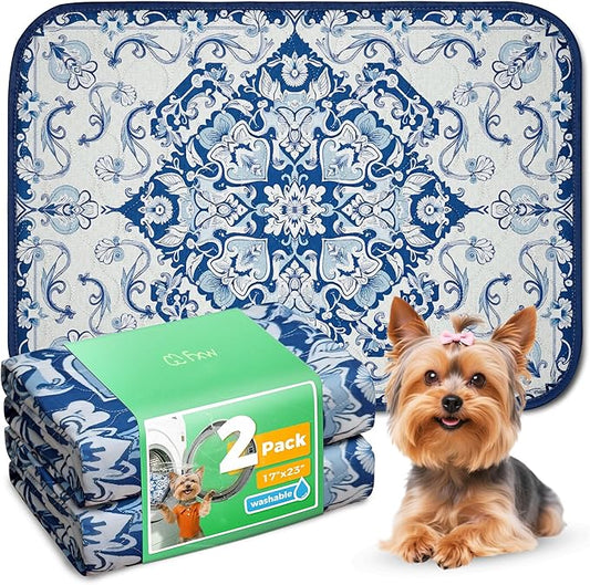 FXW Washable Pee Pads for Dogs, Puppy Pads with Super Absorbent, Specifically Designed for 24inch Cages, 17" x 23" Rectangle, Mandala Blue, 2 Packs