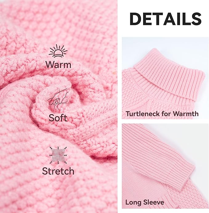 cyeollo Dog Sweater Turtleneck Knitwear Pullover Sweaters for Small Dogs Warm Pet Clothes Soft for Fall Winter,Pink, M
