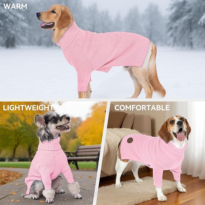 cyeollo Small Dog Sweater with Long Sleeves Warm Turtleneck Knitwear Dog Clothes Puppy Sweaters for Small Dogs,Pink, S
