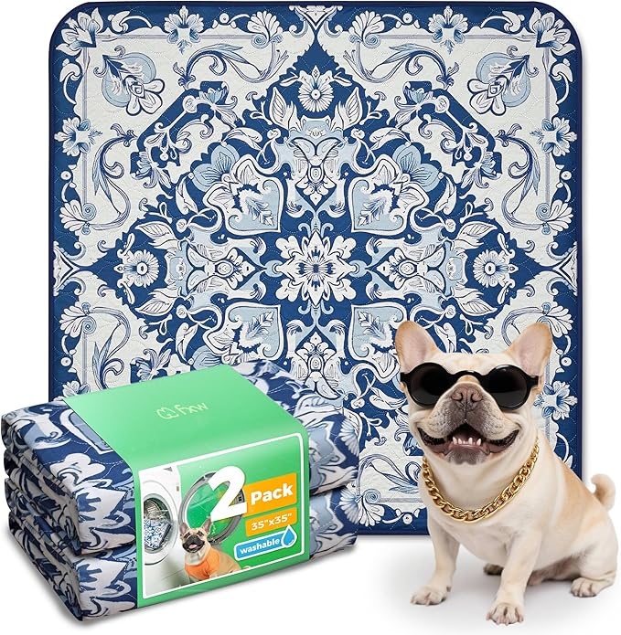 FXW Washable Pee Pads for Dogs, Puppy Pads with Super Absorbent, Specifically Designed for Potty Training, 35" Square, Mandala Blue, 2 Packs