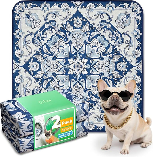 FXW Washable Pee Pads for Dogs, Puppy Pads with Super Absorbent, Specifically Designed for Potty Training, 35" Square, Mandala Blue, 2 Packs