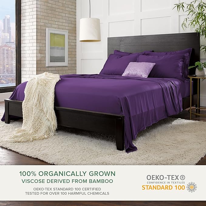 Pure Bamboo Twin Sheets, Genuine 100% Organic Viscose Derived from Bamboo Bed Sheet Set, Luxuriously Soft & Cooling, Double Stitching, 2 Year Quality Promise (Twin, Purple)