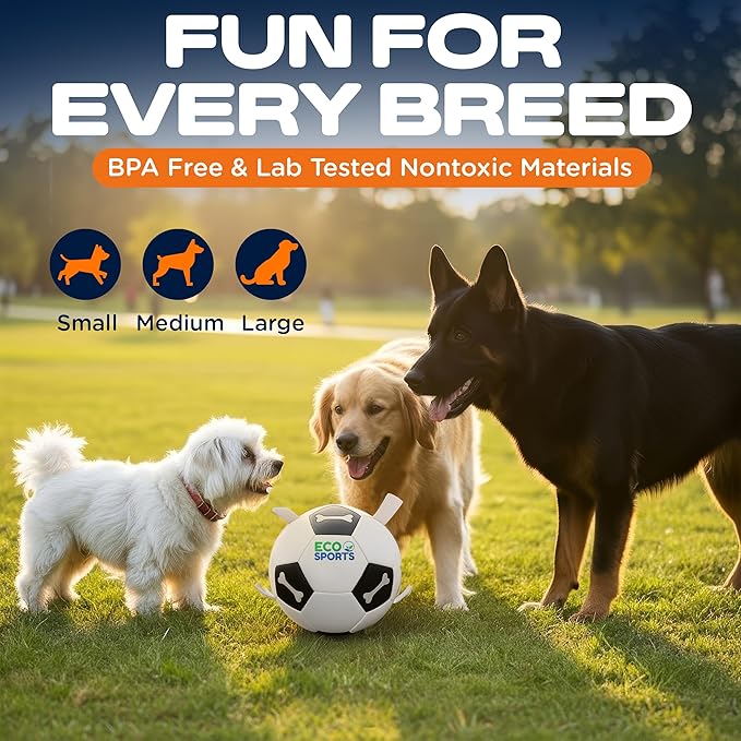 Eco Sports Dog Soccer Ball with Straps – Interactive Durable Dog Soccer Ball with Cotton Grab Tabs for Fetch Training and Outdoor Play, Pet Birthday Gift