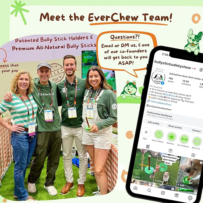 EverChew | Made in USA Bully Stick Holders & Premium All-Natural Bully Stick Starter Packs (SafetyChew & 1 Regular 6" Stick | <16 lbs)