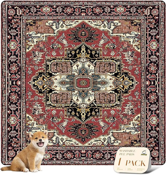 nunubaby Washable Pee Pads for Dogs, Stylish, Non-Slip and Leak-Proof Pee Pads. Reusable Potty Pads for Dogs for Crates and Floors.(Red/Rect, 72" x72" )