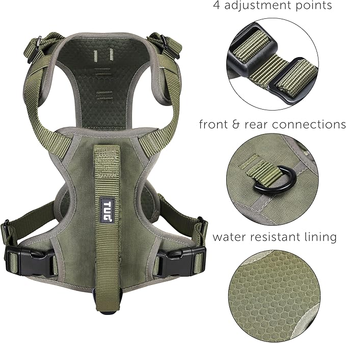 TUG Grab Dog Harness | Integrated Traffic Leash Magnetically Attached for Quick Control (Small/Green)