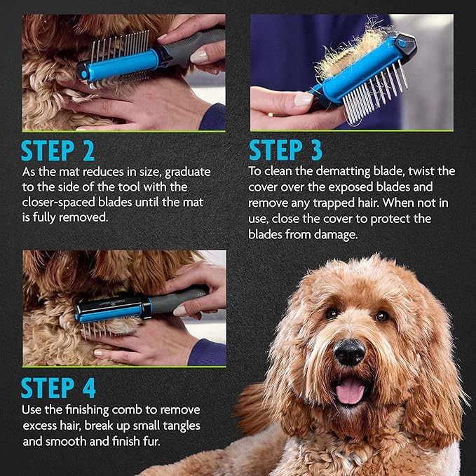 FURminator 2-in-1 Doodle Grooming Tool for Dogs, 1 Count, Dematting Tool with Comb for Mats, Tangles & Maintenance on Curly, Long, Silky & Wiry Coats