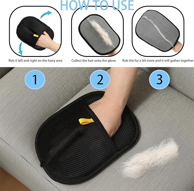 2PCS Pet Hair Removal Glove for Cats & Dogs，Electrostatic Pet Hair Gloves，Efficient Grooming for Pet Hair ，Reusable Magic Brush Pet Hair Remover Tool for Laundry, Couch, Carpet, Car Seat
