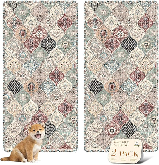 nunubaby Washable Pee Pads for Dogs, Stylish, Non-Slip and Leak-Proof Pee Pads. Reusable Potty Pads for Dogs for Crates and Floors.(Dark Red/Multi, 36" x72" )