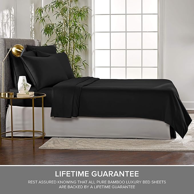 Pure Bamboo California King Sheets, Genuine 100% Organic Viscose Derived from Bamboo Bed Sheet Set, Soft & Cooling, Double Stitching, 2 Year Quality Promise (California King, Black)