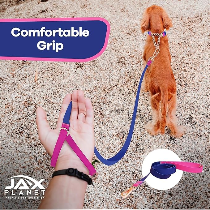 Jelly Colorful Dog Leash, Waterproof Training Leash for Walking, Hiking & Outdoor Activities, Non-Slip Grip, Anti-Odor Nylon Lead with Alloy O-Ring, Heavy Duty - M150, 5FT - Blue & Rose, M