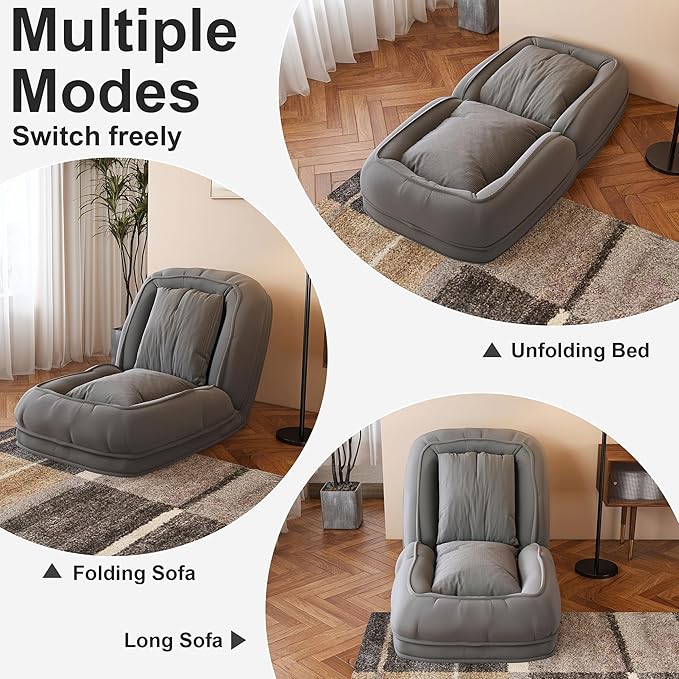 KEIKI Human Dog Bed for Adults, Giant Dog Bed with Adjustable Recliner Function, Foldable Nest Sofa with Pillows for Bedroom or Living Room, Gray