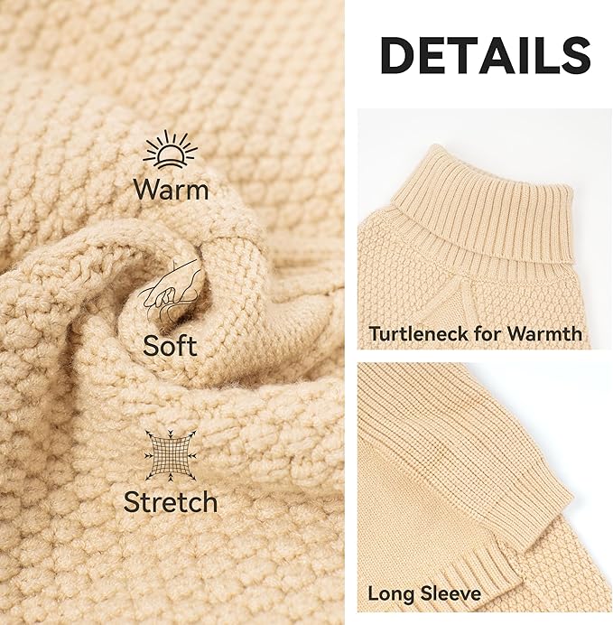 cyeollo Dog Sweater Turtleneck Knitted Sweaters with Long Sleeves Winter Dog Clothes Sweaters for Small Dogs Beige