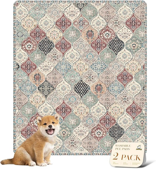 nunubaby Washable Pee Pads for Dogs, Stylish, Non-Slip and Leak-Proof Pee Pads. Reusable Potty Pads for Dogs for Crates and Floors.(Dark Red/Multi, 31" x36" )