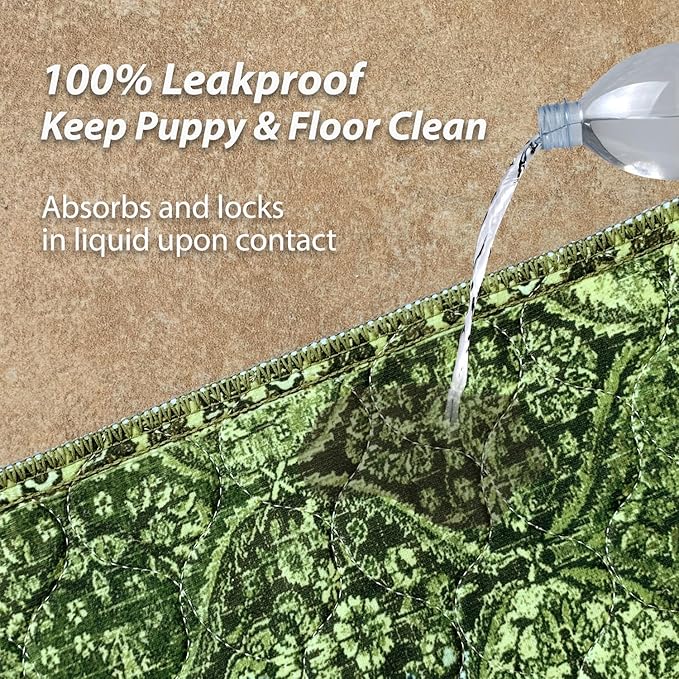 nunubaby 2PACK Washable Pee Pads for Dogs, Stylish, Non-Slip and Leak-Proof Pee Pads. Reusable Potty Pads for Dogs for Crates and Floors.(Green/Multi, 72" x72")