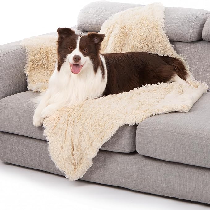 gogobunny Waterproof Dog Blanket for Large Dogs, Cats, Puppy, Reversible Faux Fur Pet Throw Blanket, Washable, Calming Furniture Protection for Sofa Bed (40x50 Inch (Pack of 1), Beige)