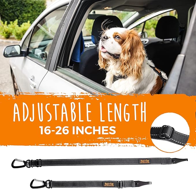 Mighty Paw Dog Seat Belt For Car - LATCH Compatible Adjustable Dog Seatbelt Harness for Small, Medium and Large Pets. Distraction Free Driving, Heavy-Duty Design with Aviation Grade Aluminum Carabiner