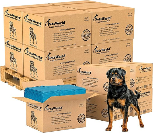 PetsWorld XL Dog Pee Pads 30"x36", 1,800-Count – Heavy Duty, Leak-Proof Potty Training Pads for Puppies & Large Dogs, Super Absorbent, Quick-Dry Disposable Pads with Odor Control